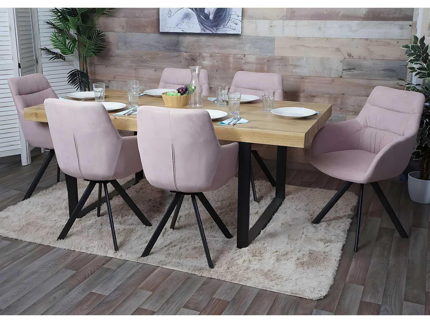 Sedia con seduta girevole MCW-J69 velluto con braccioli rosa