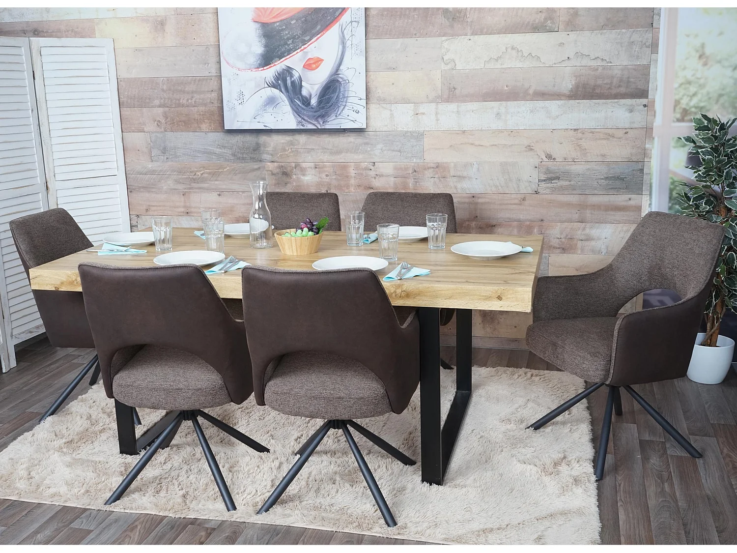 Silla de comedor MCW-K30 (juego de 6),  marrón-marrón oscuro