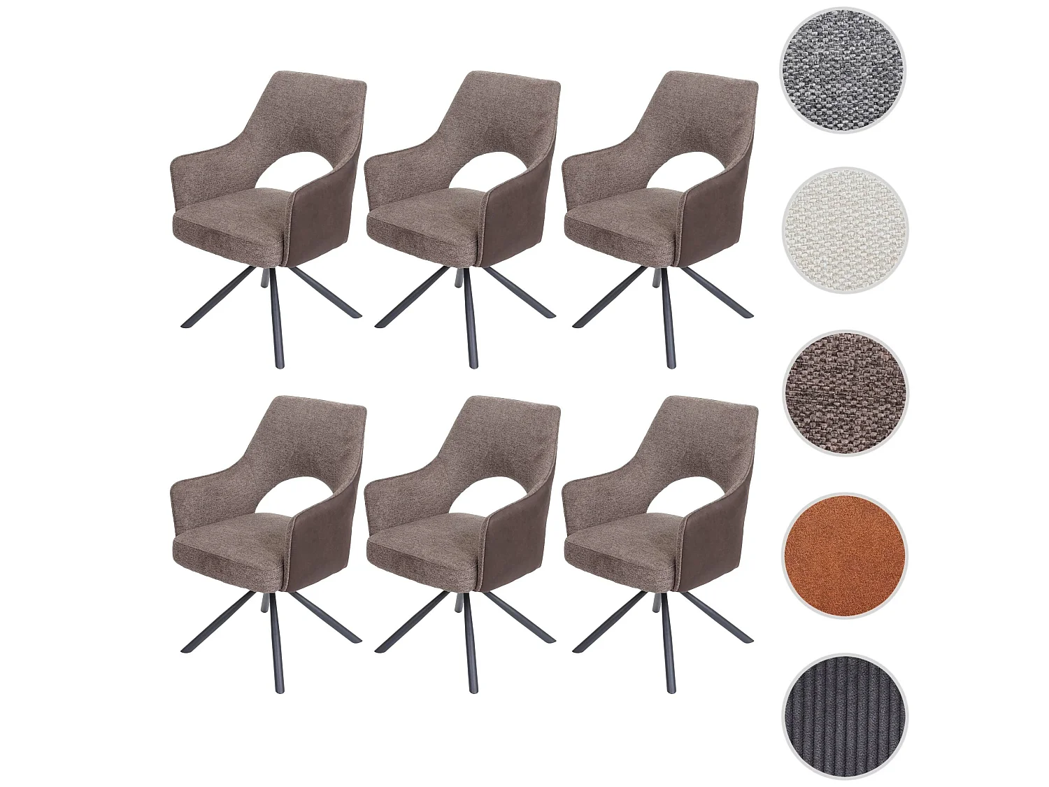 Silla de comedor MCW-K30 (juego de 6),  marrón-marrón oscuro
