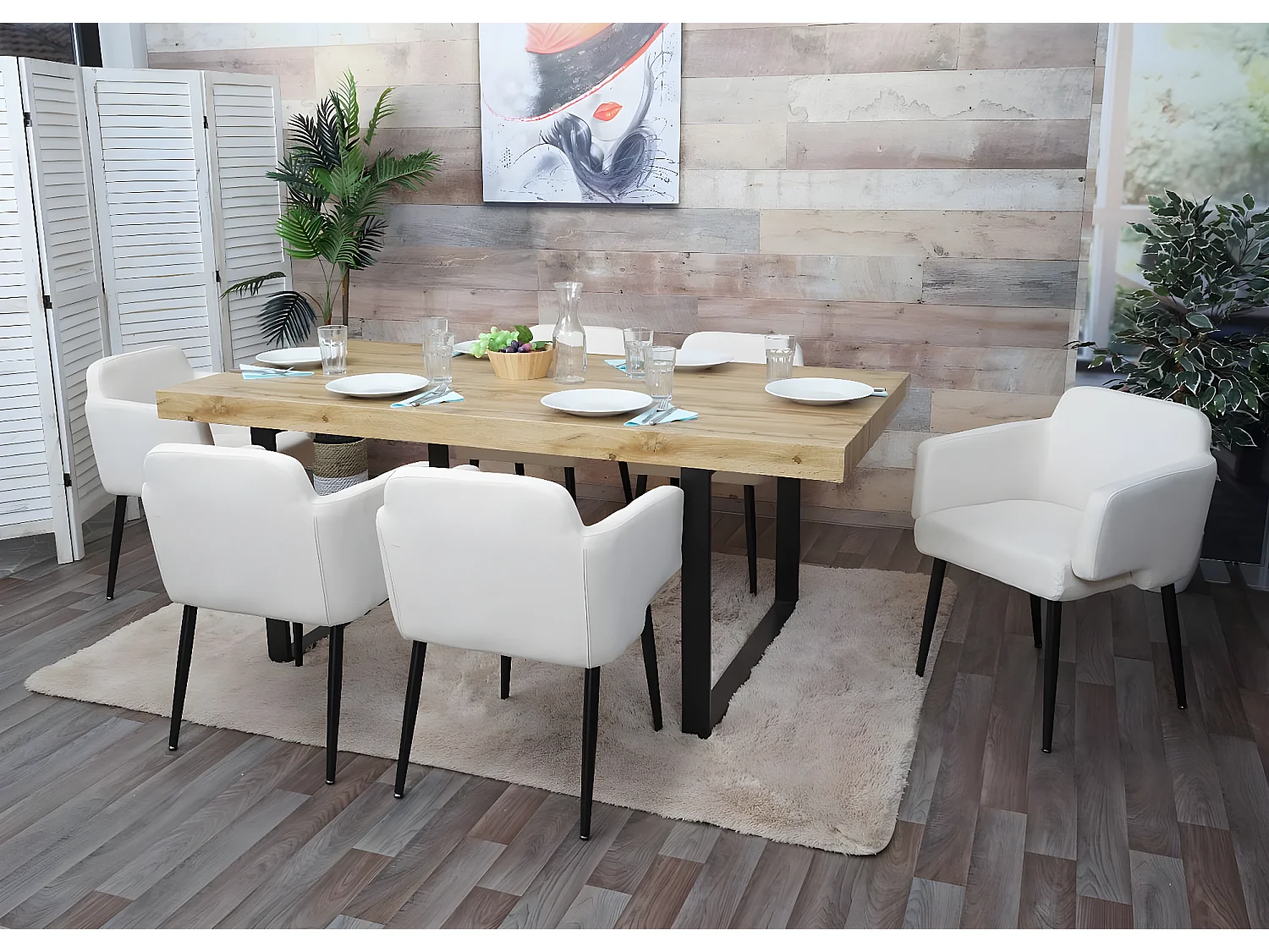 Chaise de salle à manger MCW-L13 (lot de 6),  crème-blanc