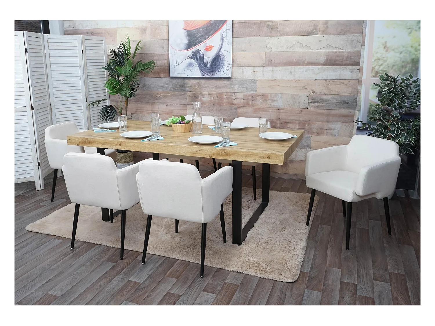 Silla de comedor MCW-L13 (juego de 6),  blanco-crema