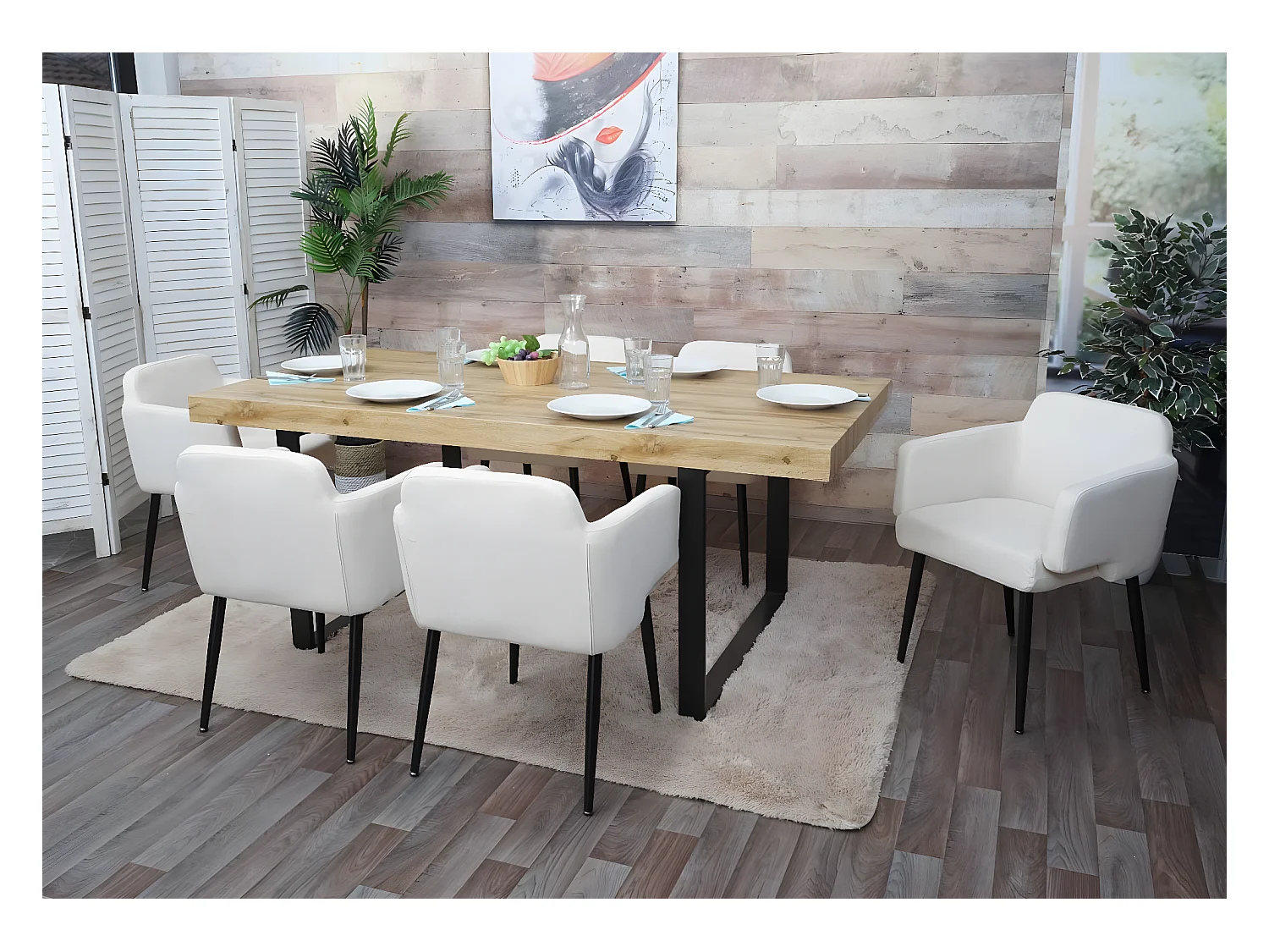 Esszimmerstuhl MCW-L13 (6er-Set), Creme-weiß