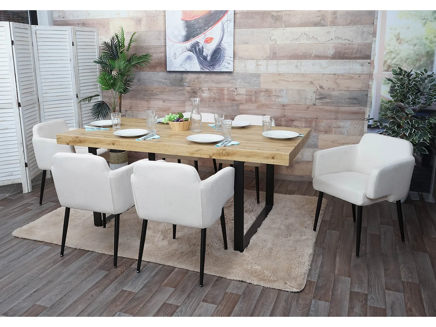 Chaise de salle à manger MCW-L13 (lot de 6),  crème-blanc