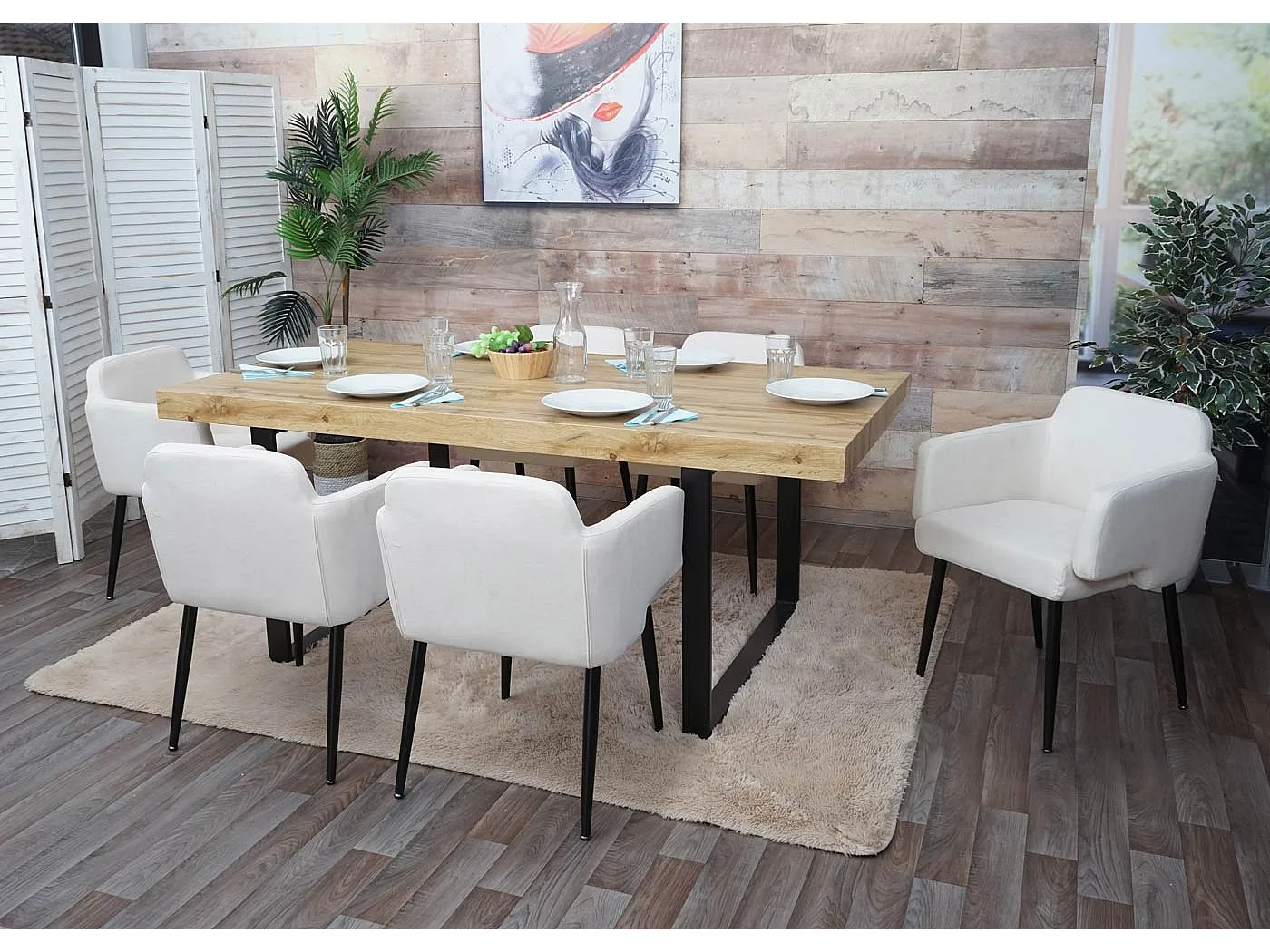 Krzesło do jadalni MCW-L13 (zestaw 6 sztuk),  kremowo-białe