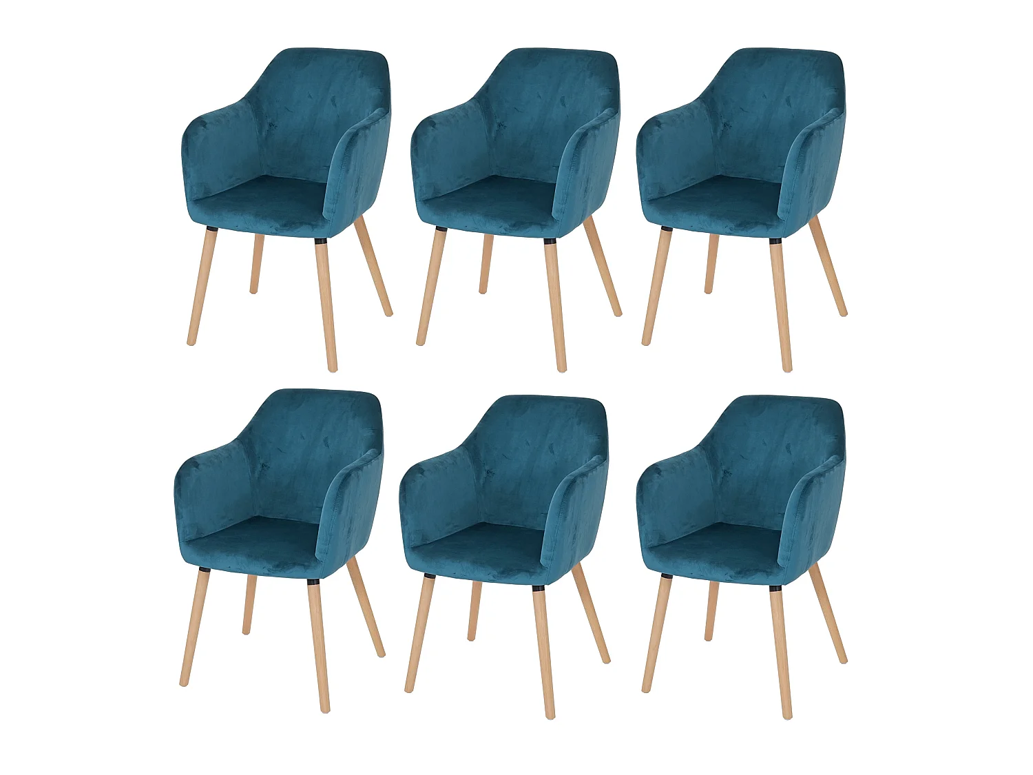 Eetkamerstoel Vaasa T381 (set van 6),  fluweel, petrolblauw, lichte poten