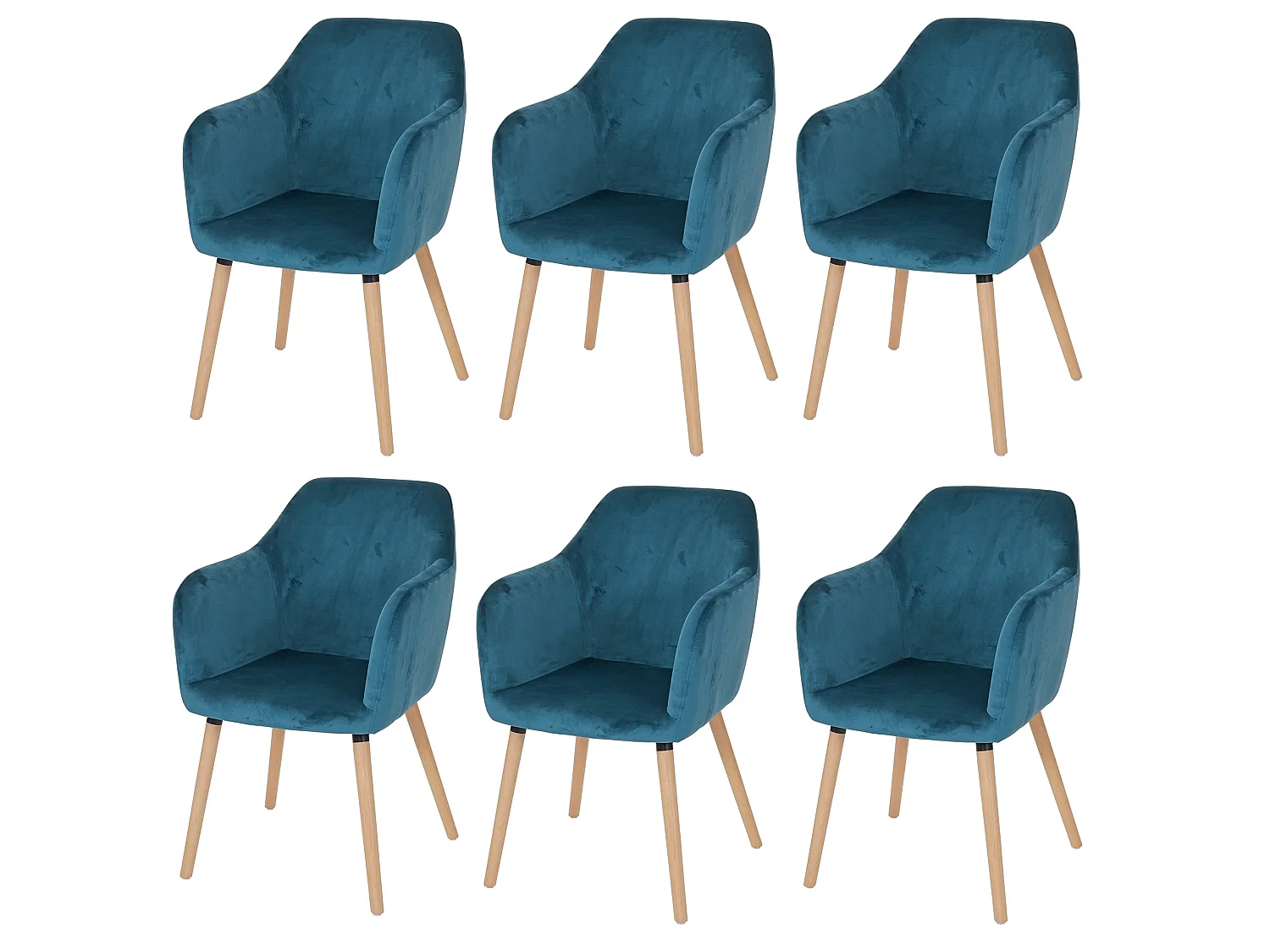 Chaise de salle à manger Vaasa T381 (lot de 6),  velours, bleu pétrole