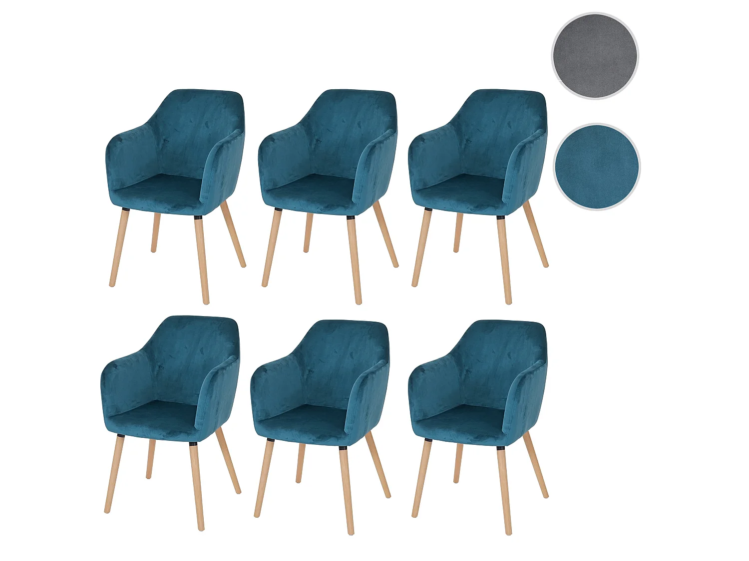 Chaise de salle à manger Vaasa T381 (lot de 6),  velours, bleu pétrole