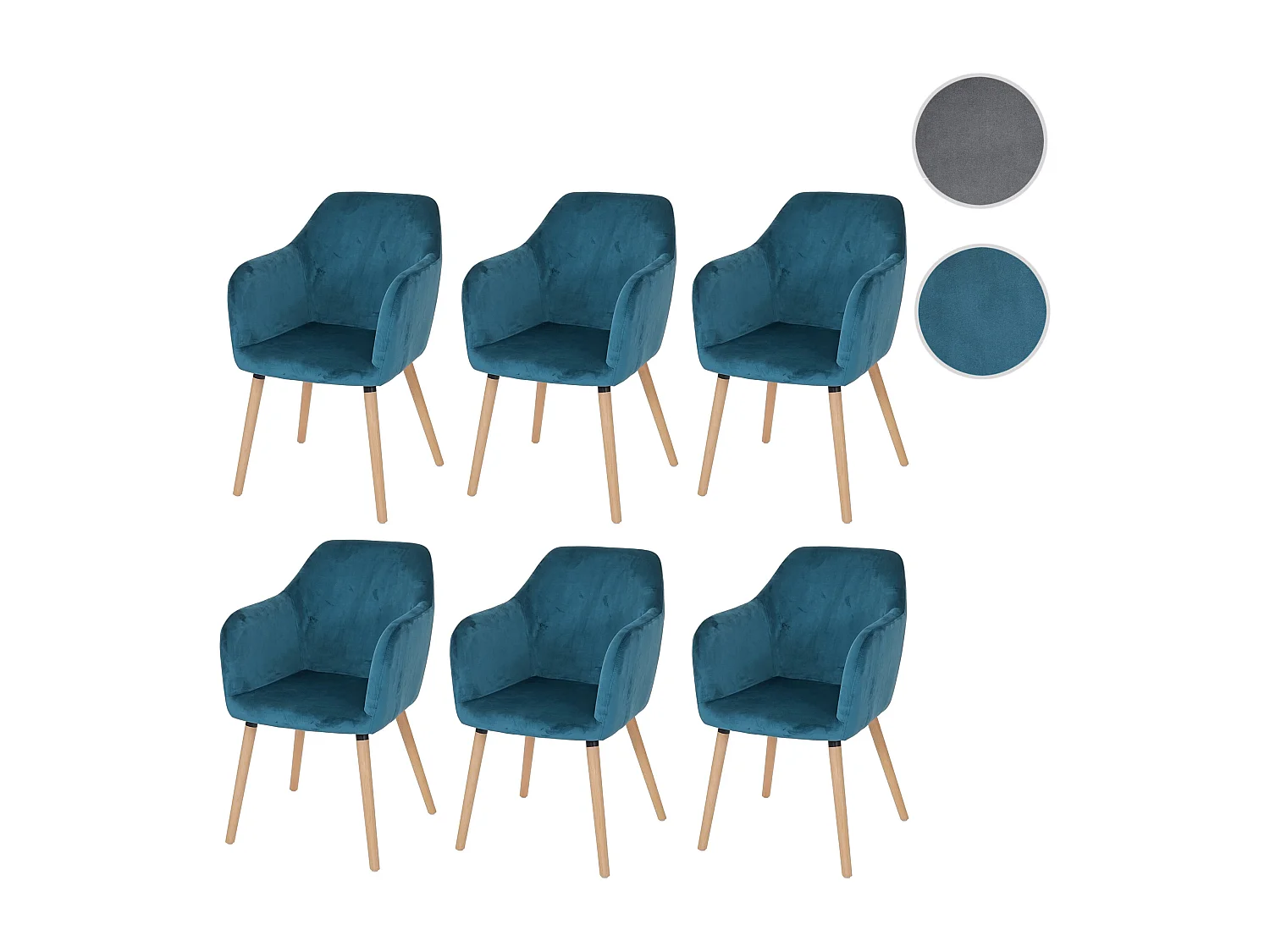 Chaise de salle à manger Vaasa T381 (lot de 6),  velours, bleu pétrole