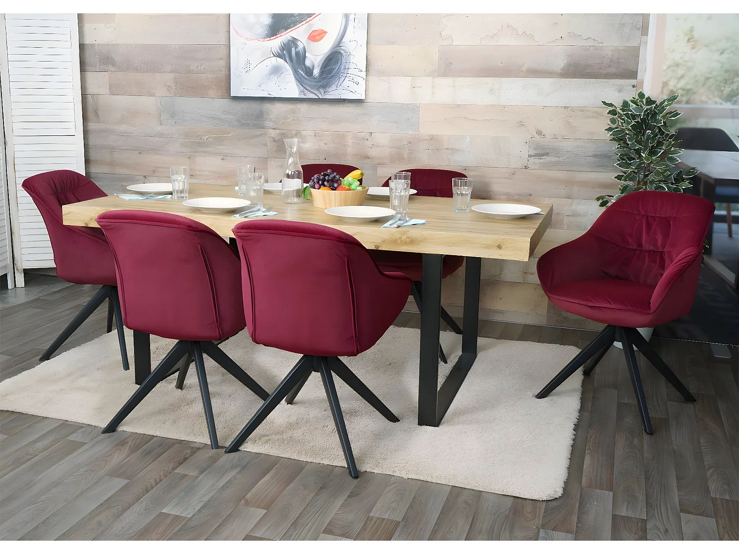 Eetkamerstoel MCW-K28,  stof/textiel bordeaux