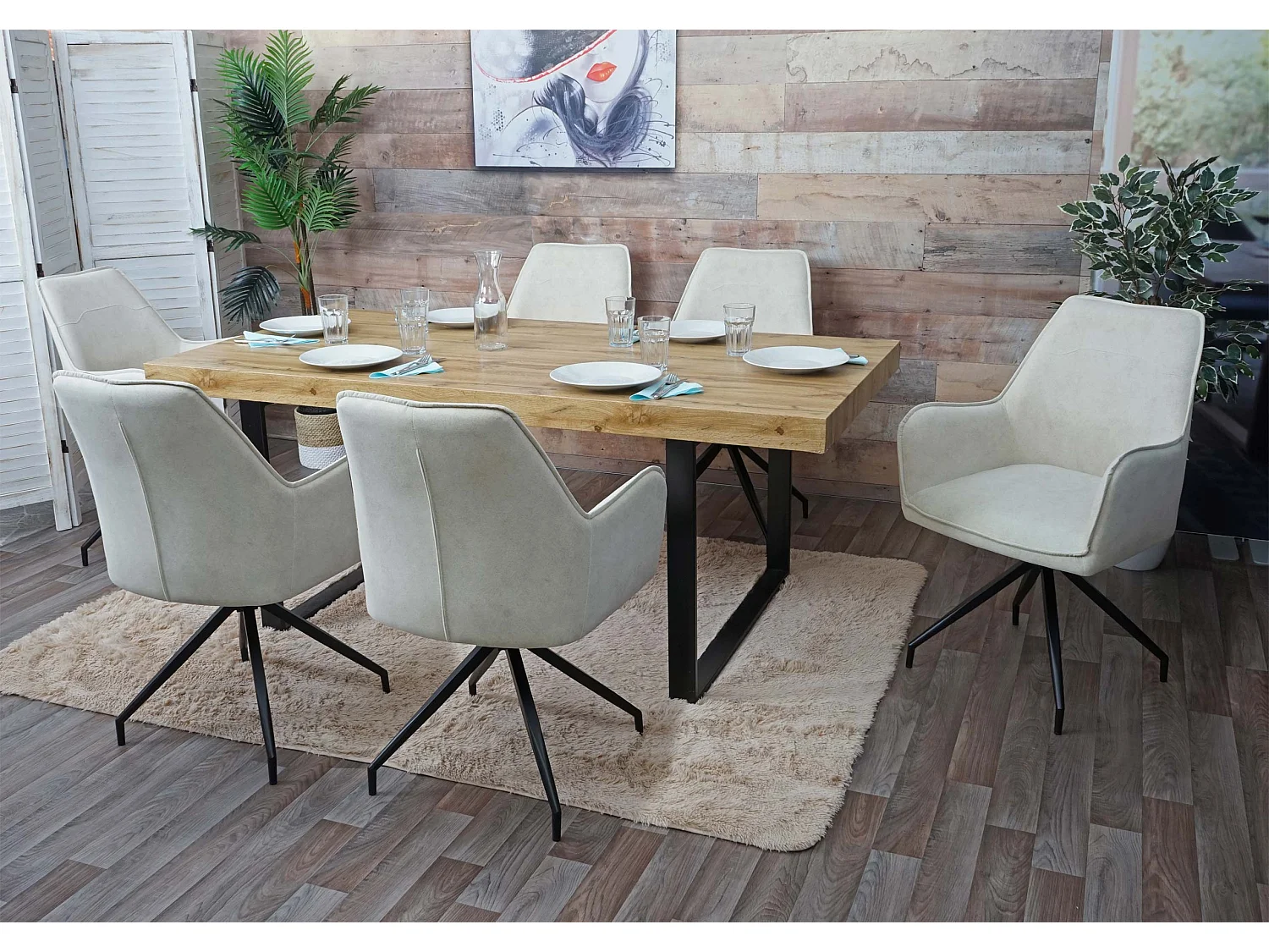 Eetkamerstoel MCW-K15 (set van 6),  crème-beige