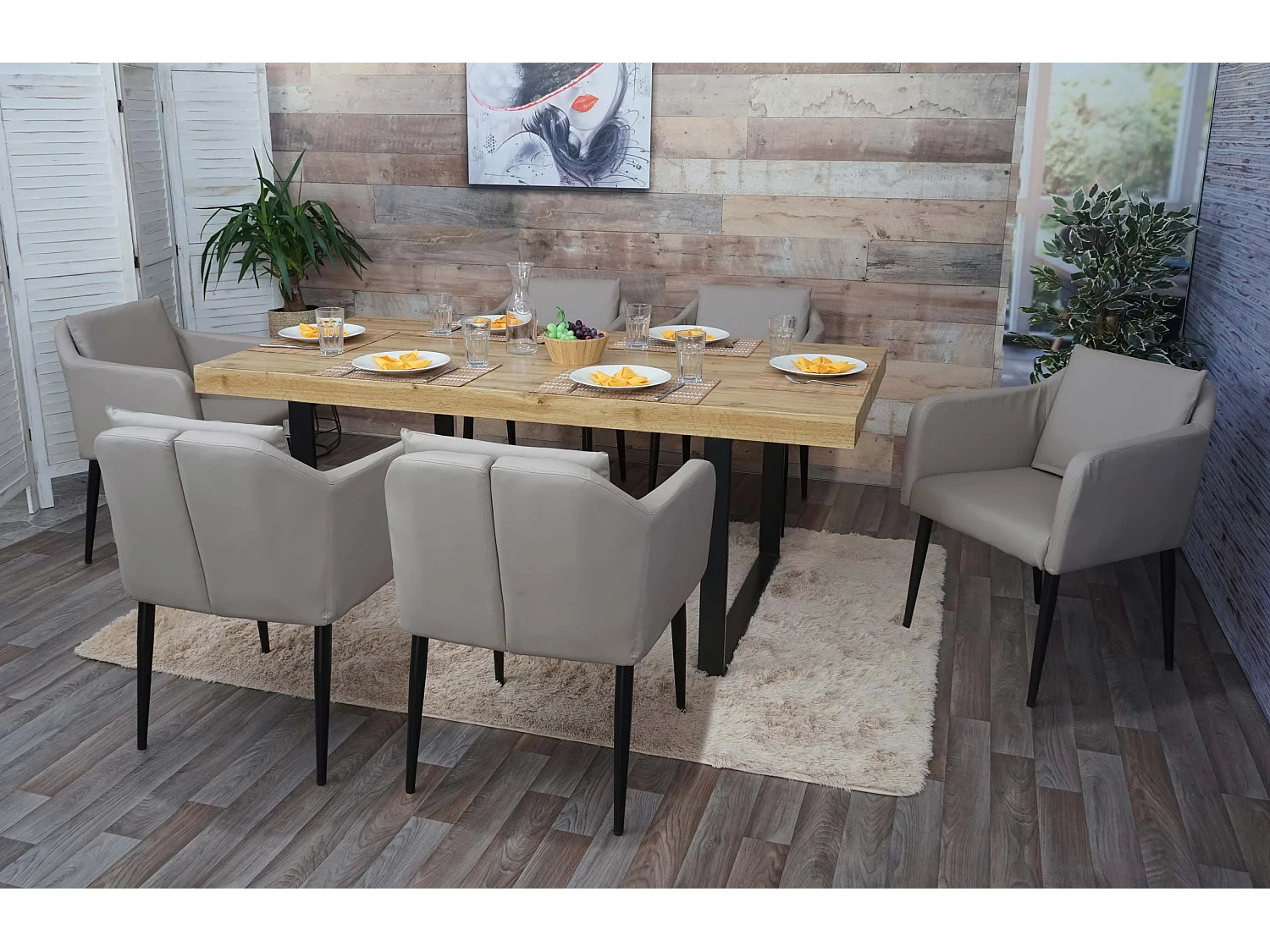 Chaise de salle à manger MCW-H93 (lot de 6),  similicuir taupe-gris