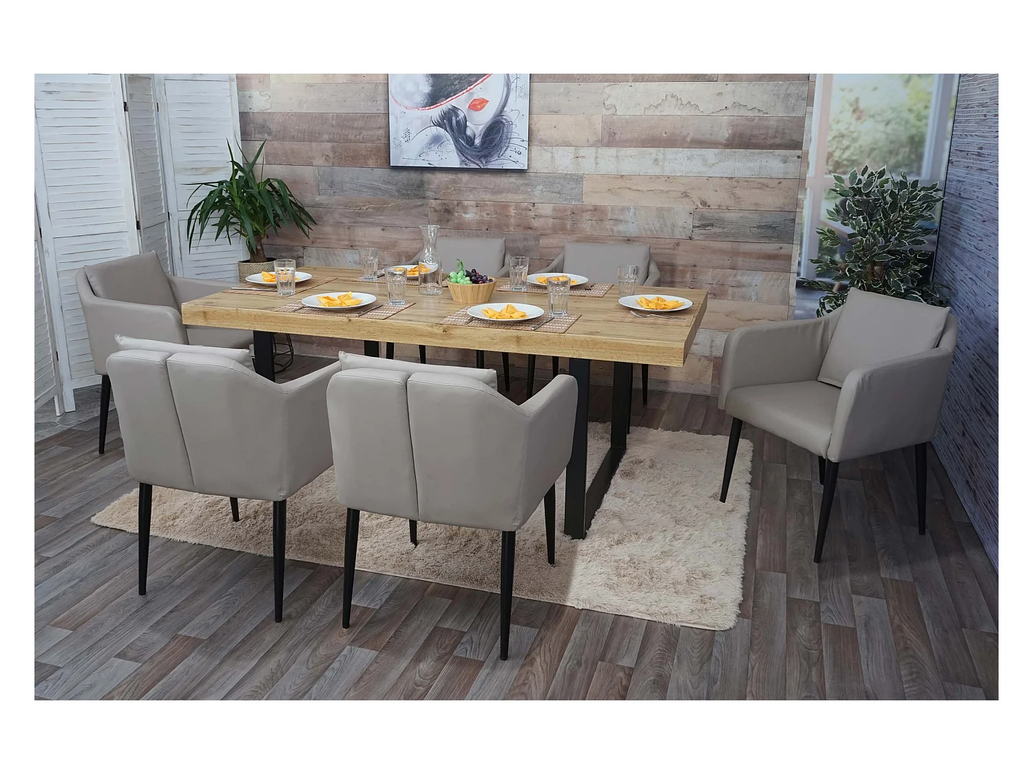 Chaise de salle à manger MCW-H93 (lot de 6),  similicuir taupe-gris