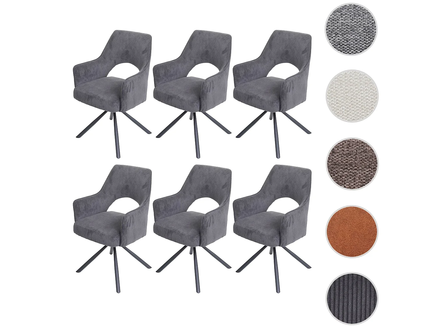 MCW-K30 eetkamerstoel (set van 6),  corduroy donkergrijs