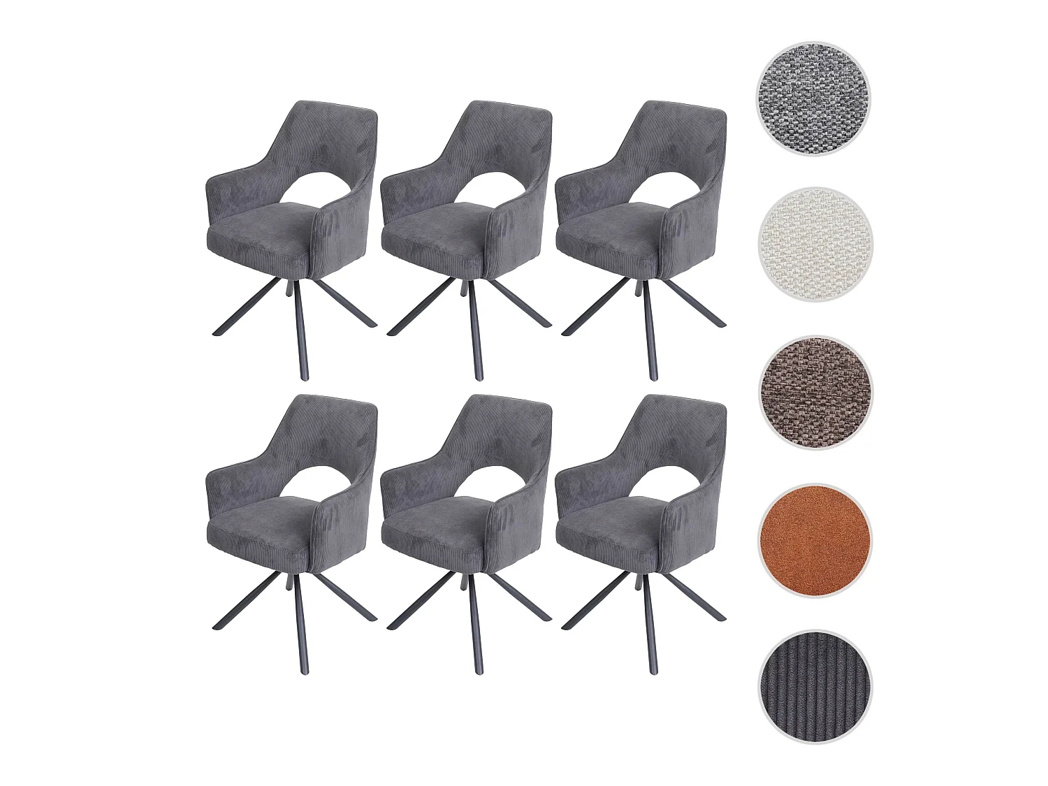 Chaise de salle à manger MCW-K30 (lot de 6),  corde-gris foncé