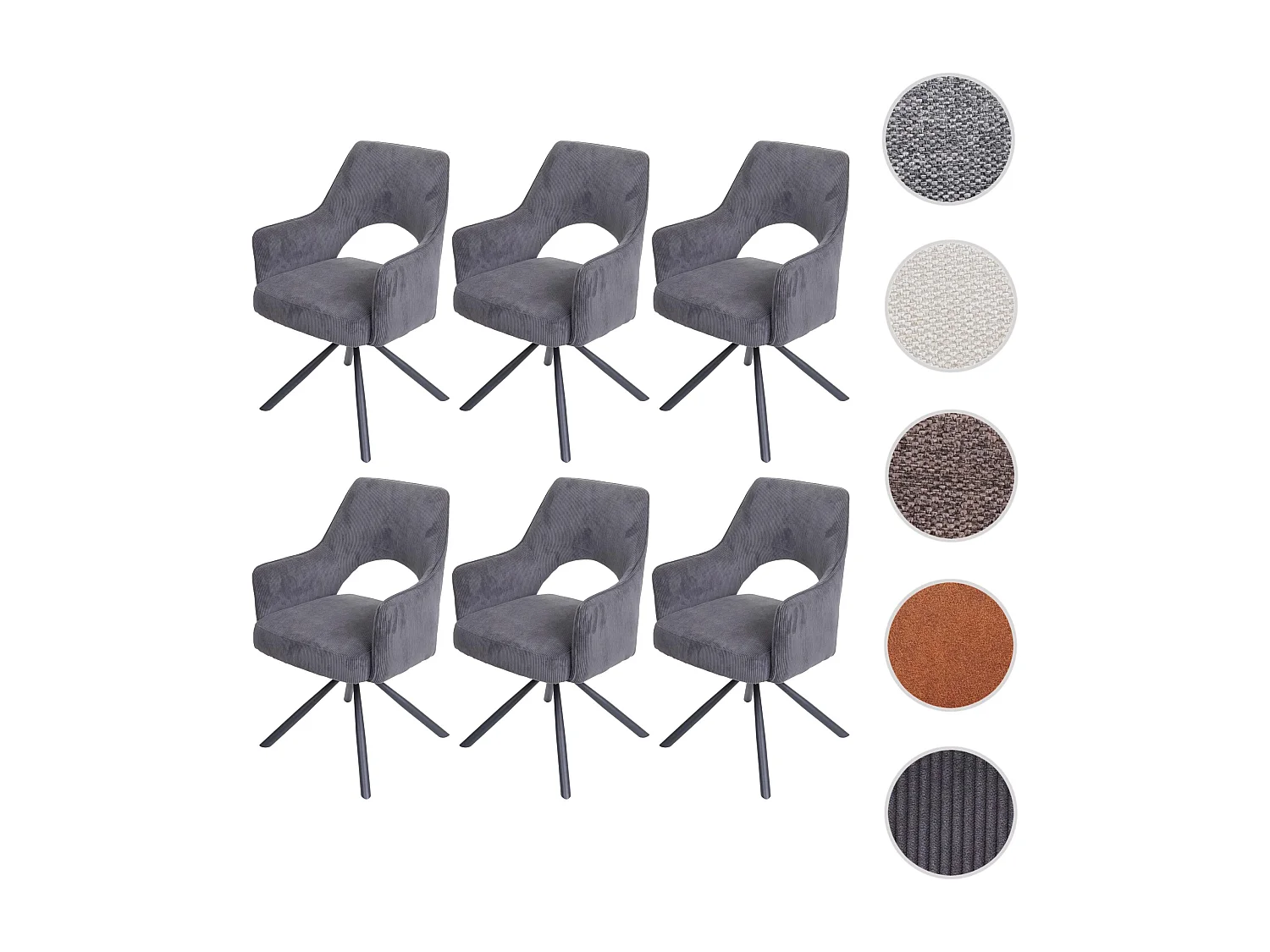 Eetkamerstoel MCW-K30 (set van 6),  corduroy donkergrijs