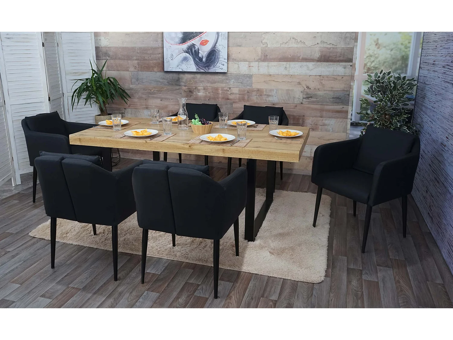 Silla de comedor MCW-H93 (juego de 6),  imitación de cuero negro