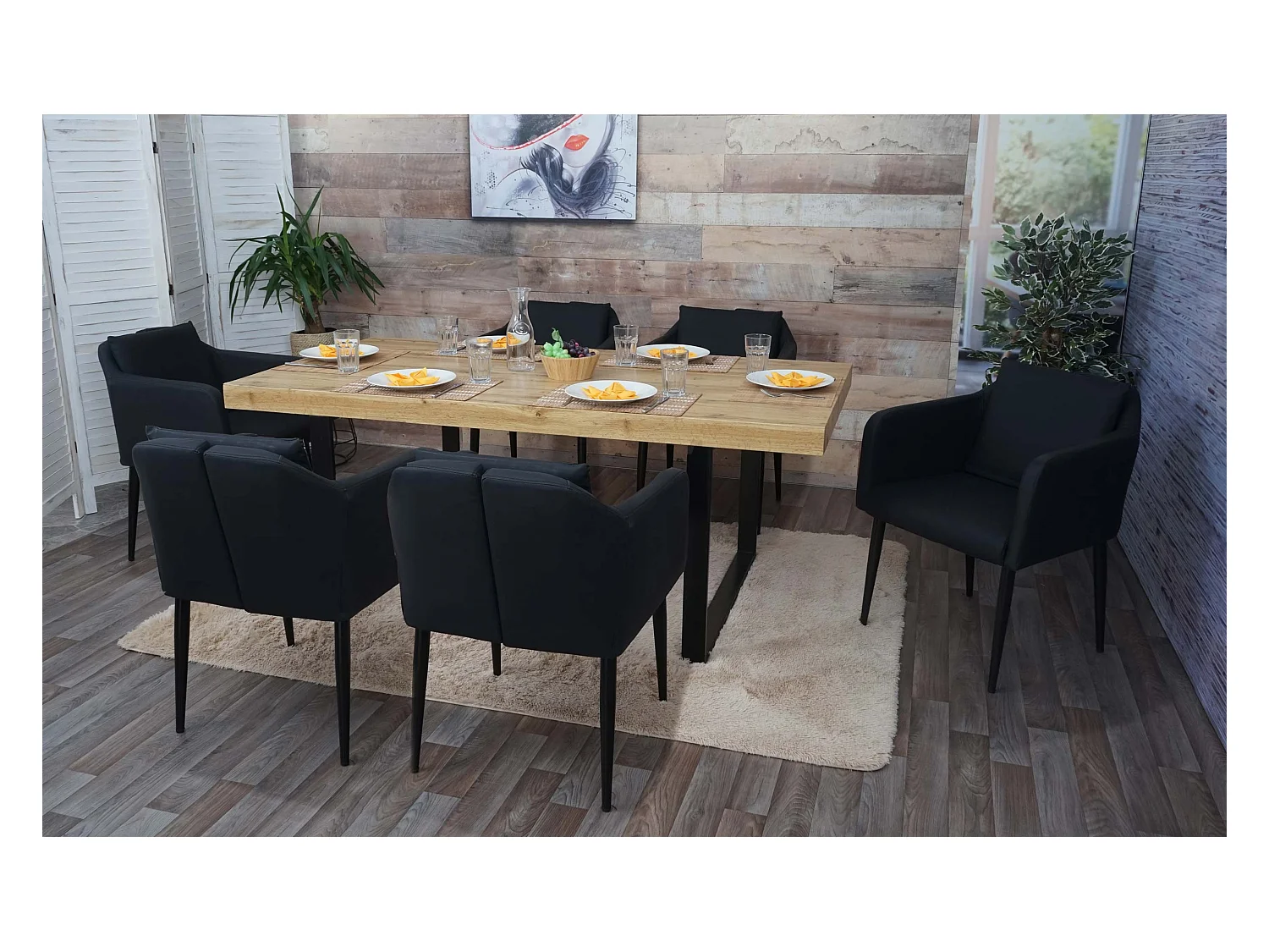 Chaise de salle à manger MCW-H93 (lot de 6),  similicuir noir