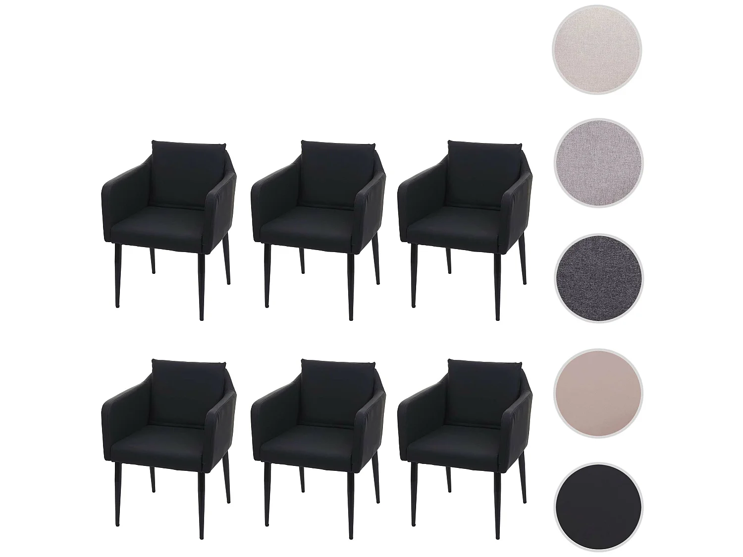 Chaise de salle à manger MCW-H93 (lot de 6),  similicuir noir