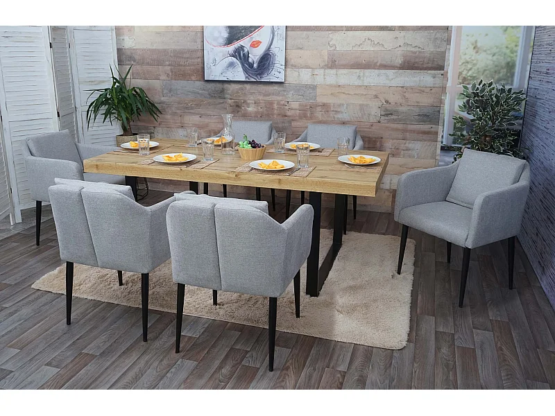 Cadeira de jantar MCW-H93 (conjunto de 6),  tecido/têxtil cinzento claro