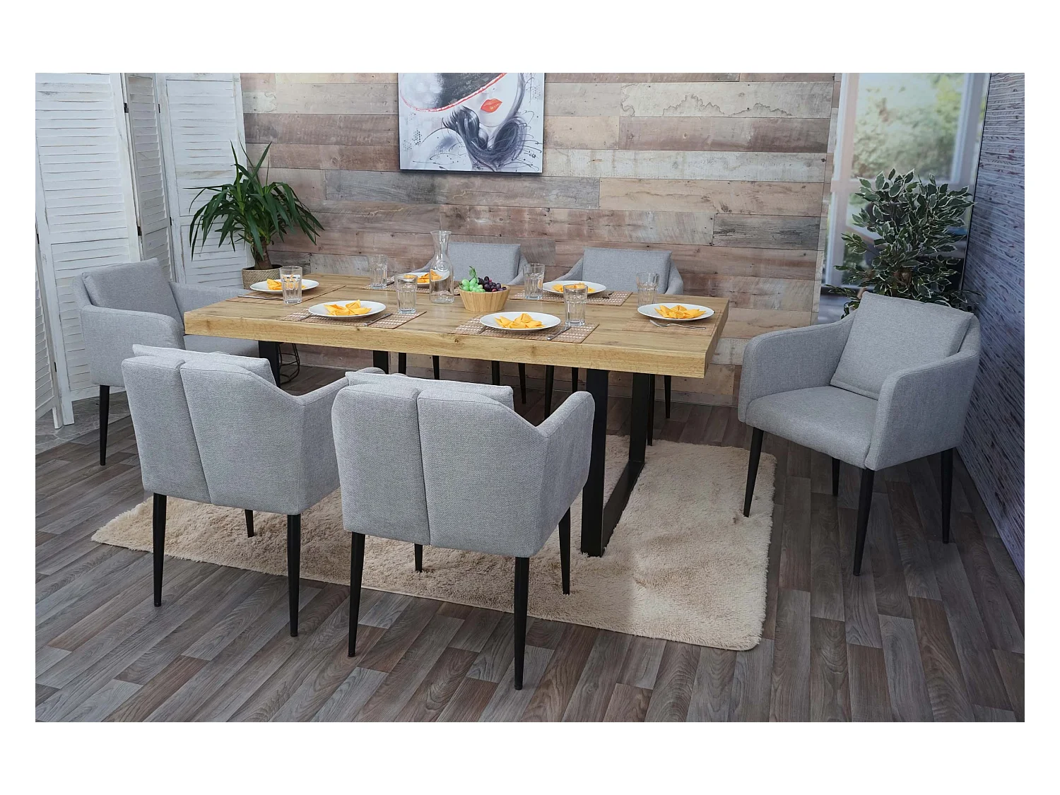 Cadeira de jantar MCW-H93 (conjunto de 6),  tecido/têxtil cinzento claro