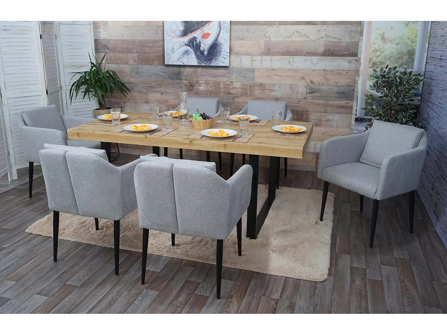 Chaise de salle à manger MCW-H93 (lot de 6),  tissu/textile gris clair