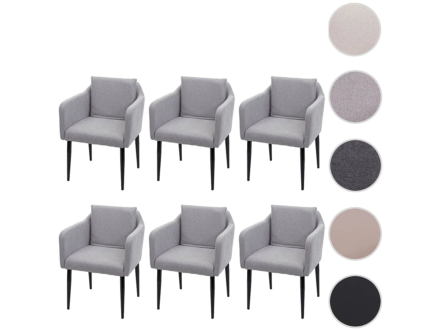 Chaise de salle à manger MCW-H93 (lot de 6),  tissu/textile gris clair