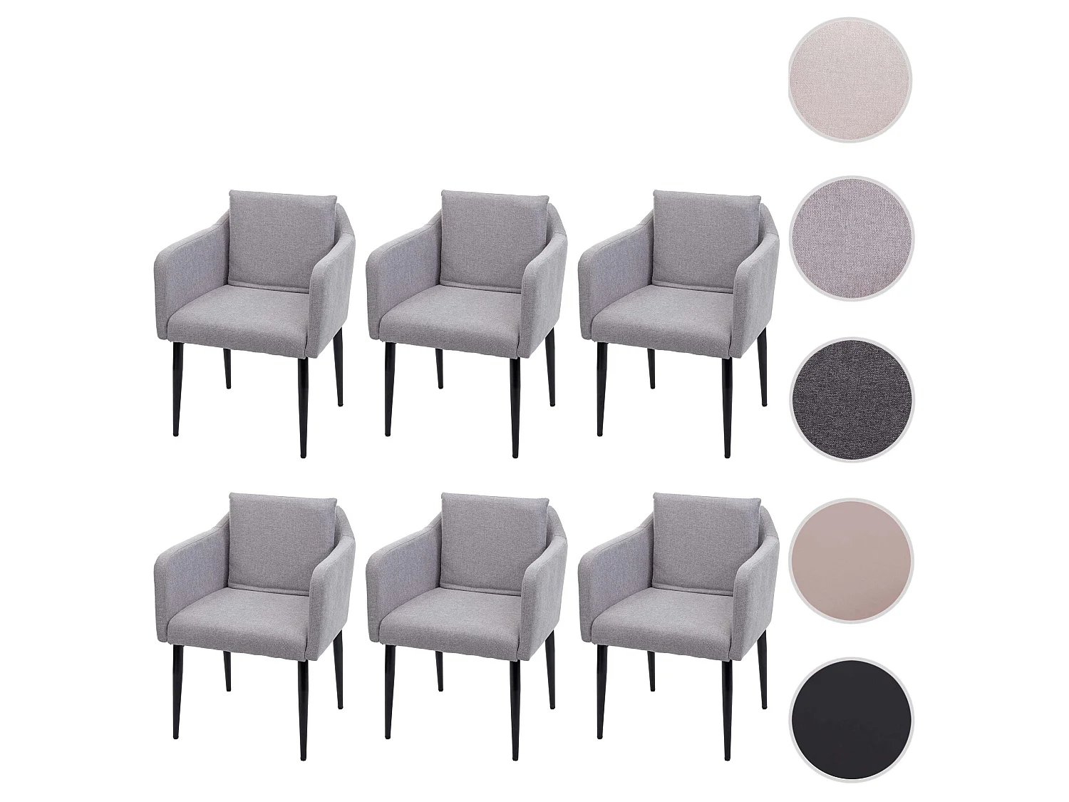 Eetkamerstoel MCW-H93 (set van 6),  stof/textiel lichtgrijs