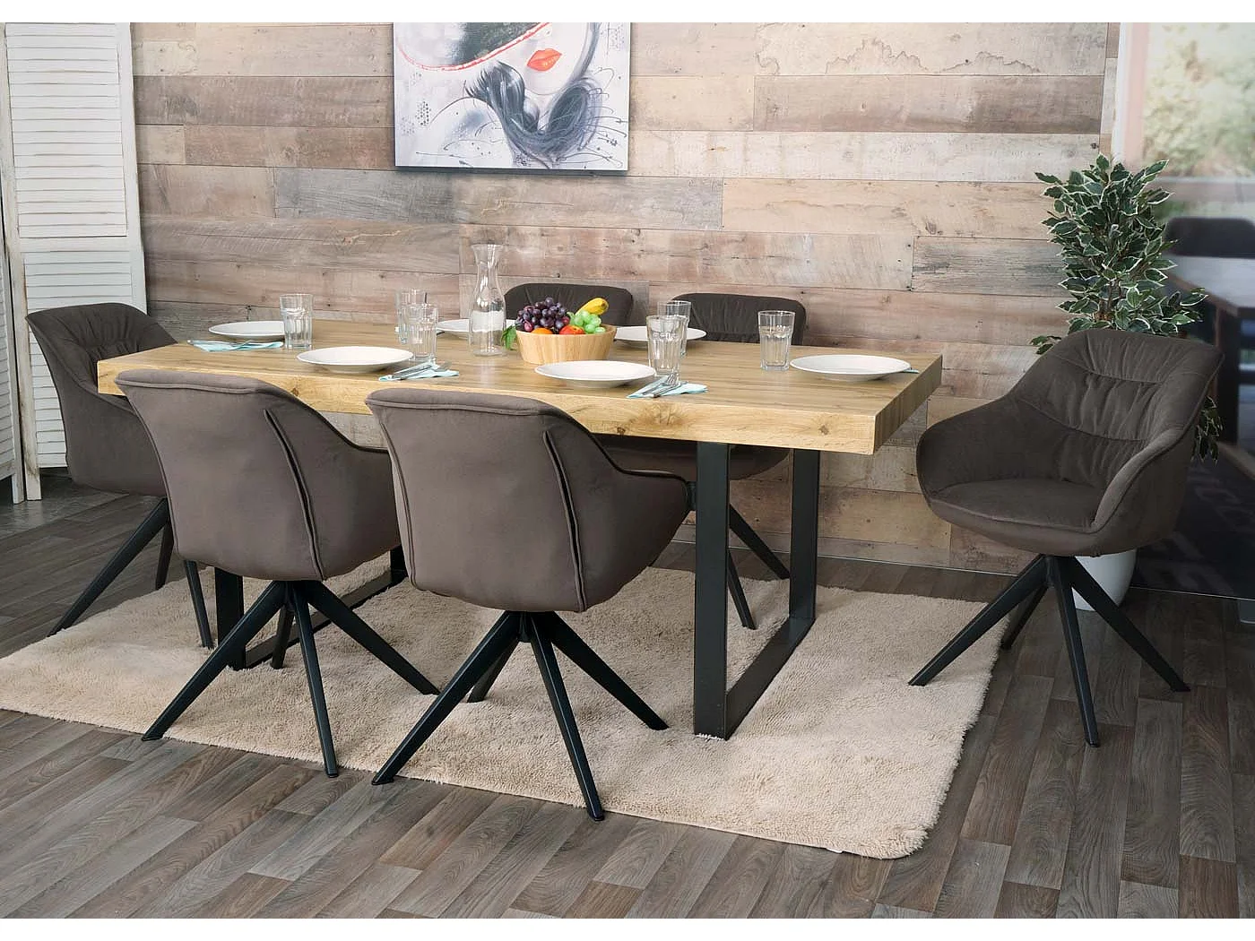 Silla de comedor MCW-K28,  tela/textil marrón