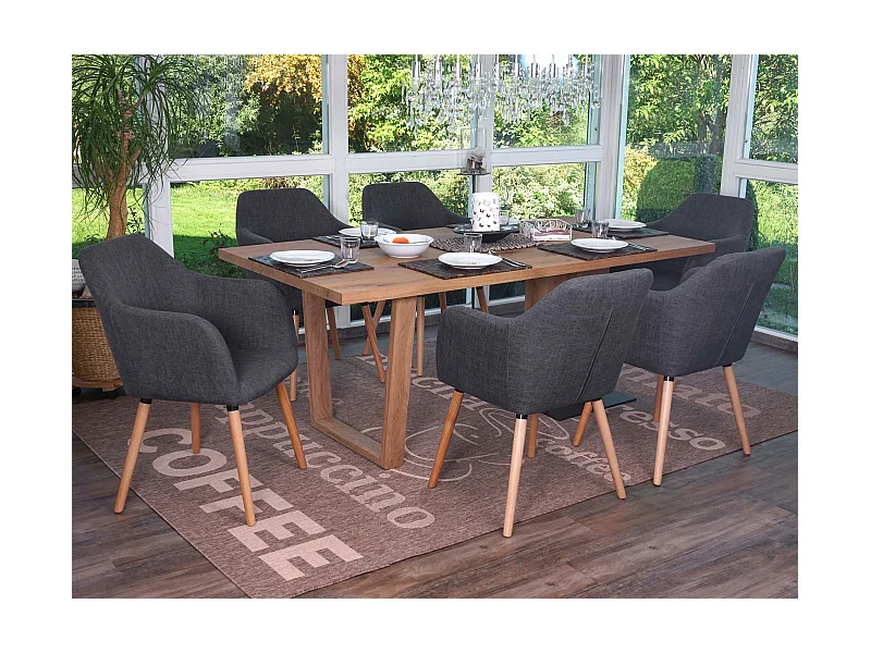 Silla de comedor Vaasa T381 (juego de 6),  textil, gris, patas claras