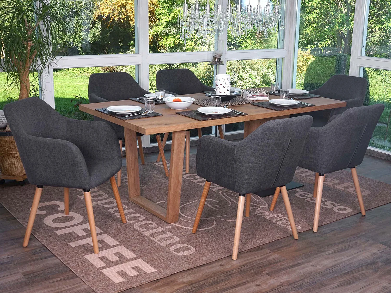 Eetkamerstoel Vaasa T381 (set van 6),  textiel, grijs, lichte poten