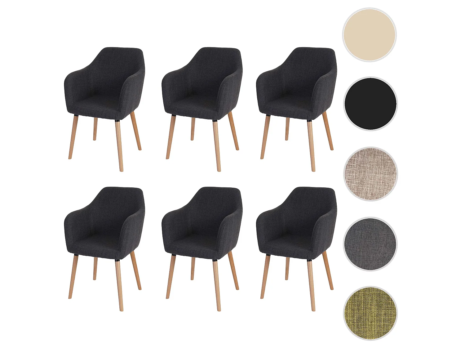 Eetkamerstoel Vaasa T381 (set van 6),  textiel, grijs, lichte poten