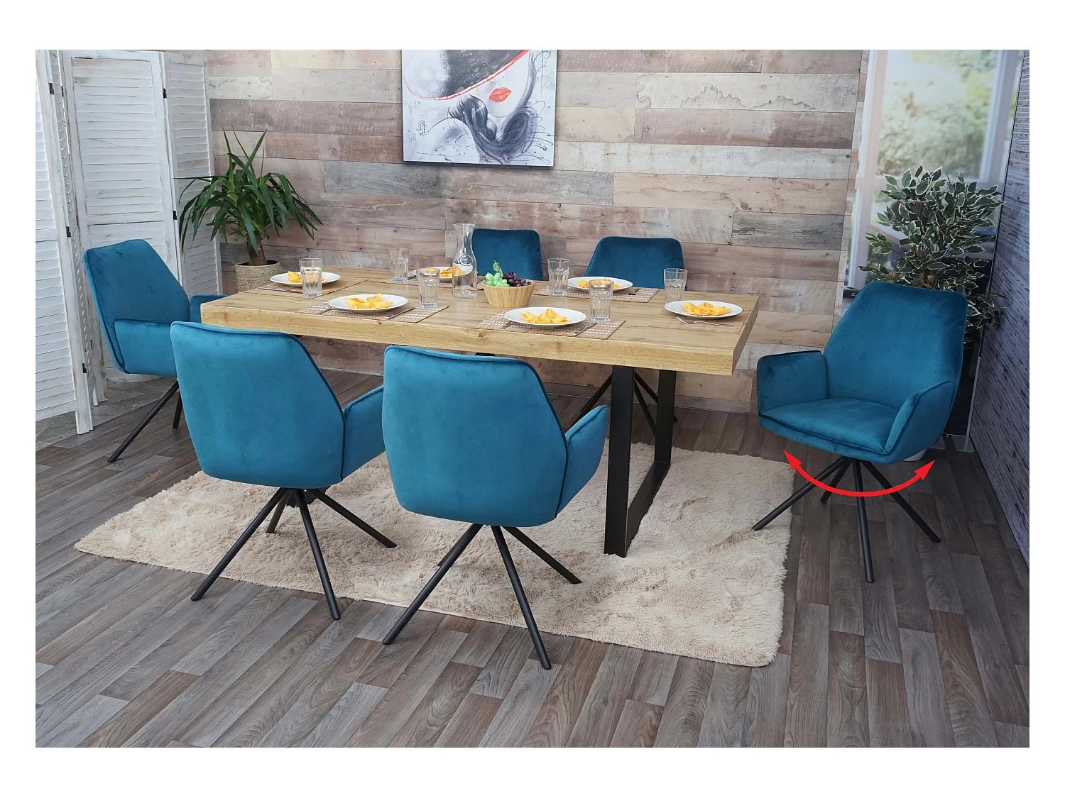 Chaise de salle à manger MCW-G67 (lot de 6),  velours, Turquoise- bleu