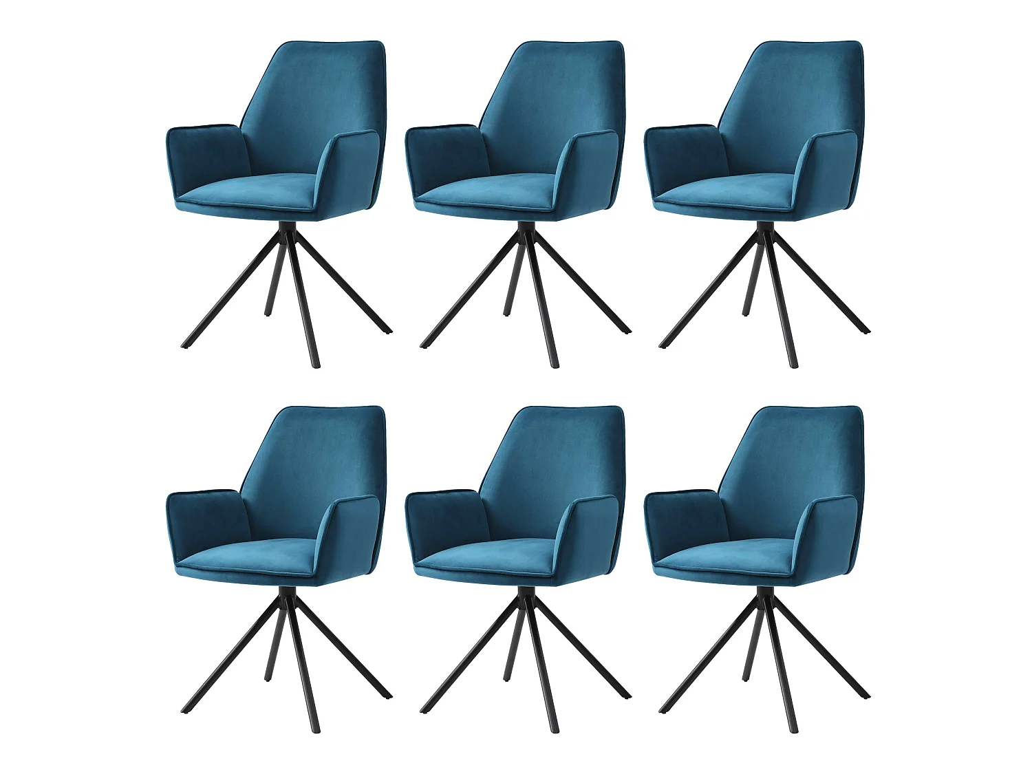 Eetkamerstoel MCW-G67 (set van 6),  turquoise-blauw, zwarte poten