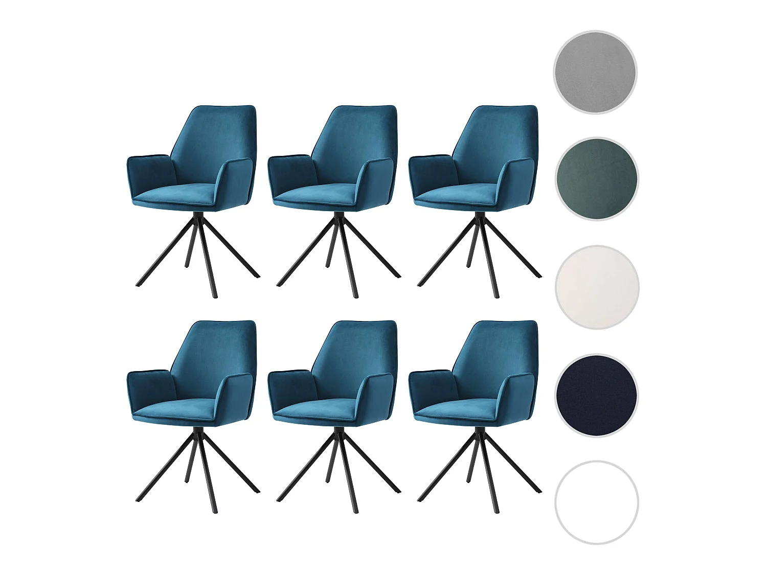 Eetkamerstoel MCW-G67 (set van 6),  turquoise-blauw, zwarte poten
