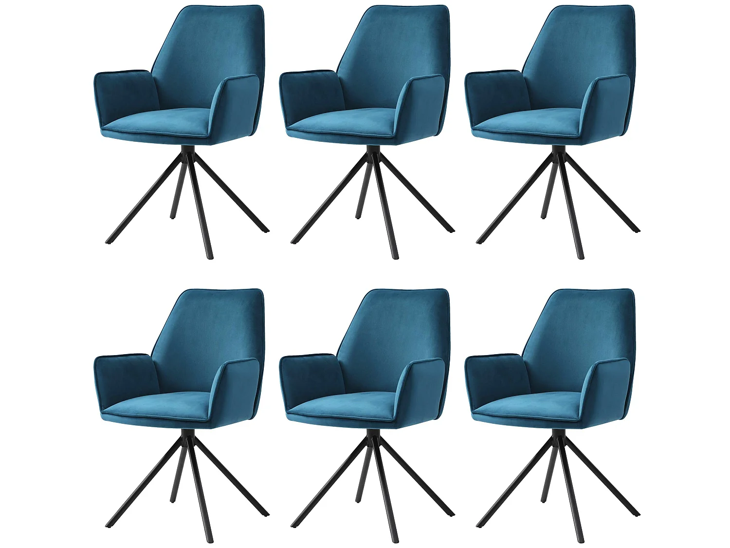 Eetkamerstoel MCW-G67 (set van 6),  turquoise-blauw, zwarte poten