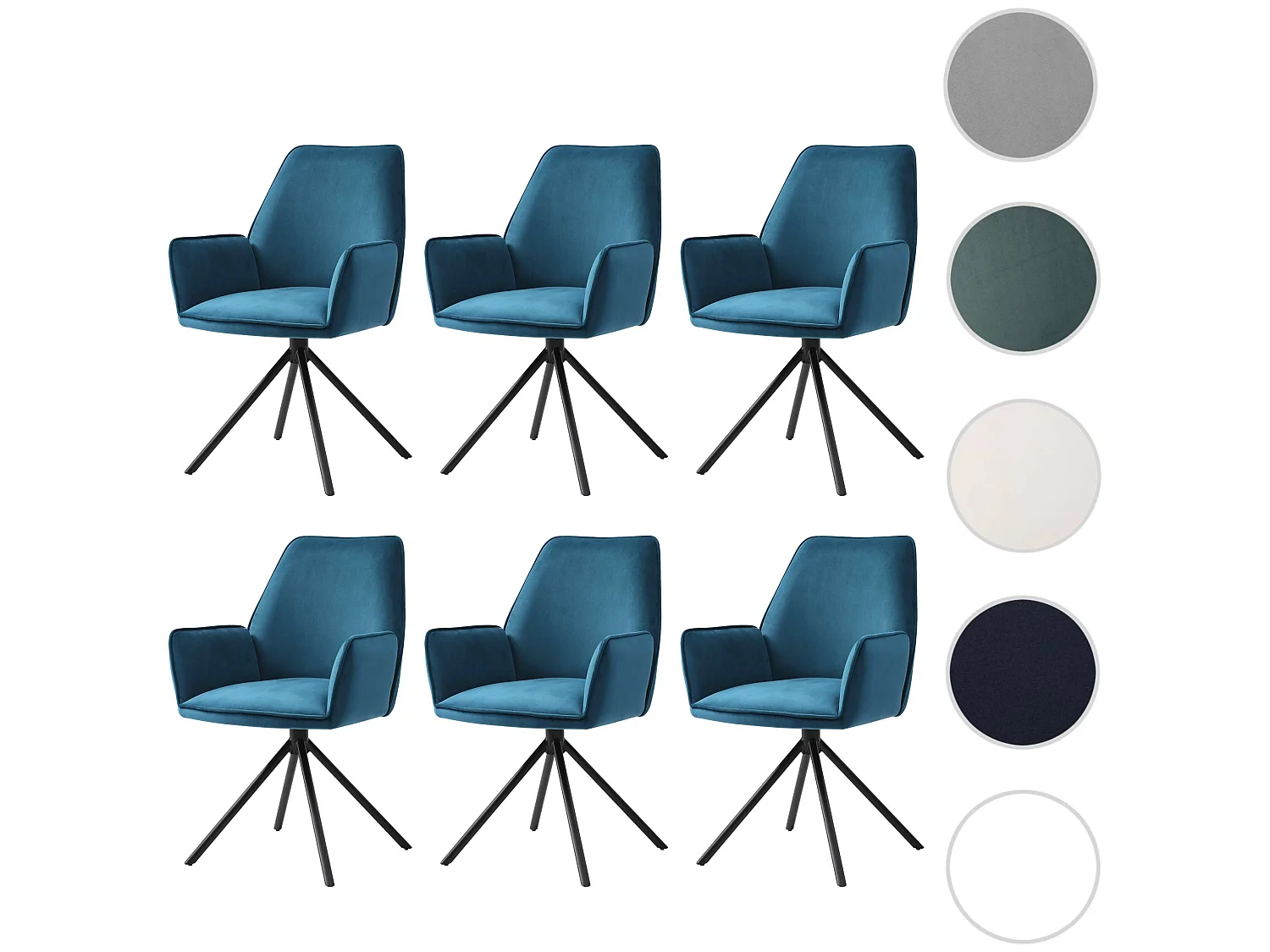 Eetkamerstoel MCW-G67 (set van 6),  turquoise-blauw, zwarte poten