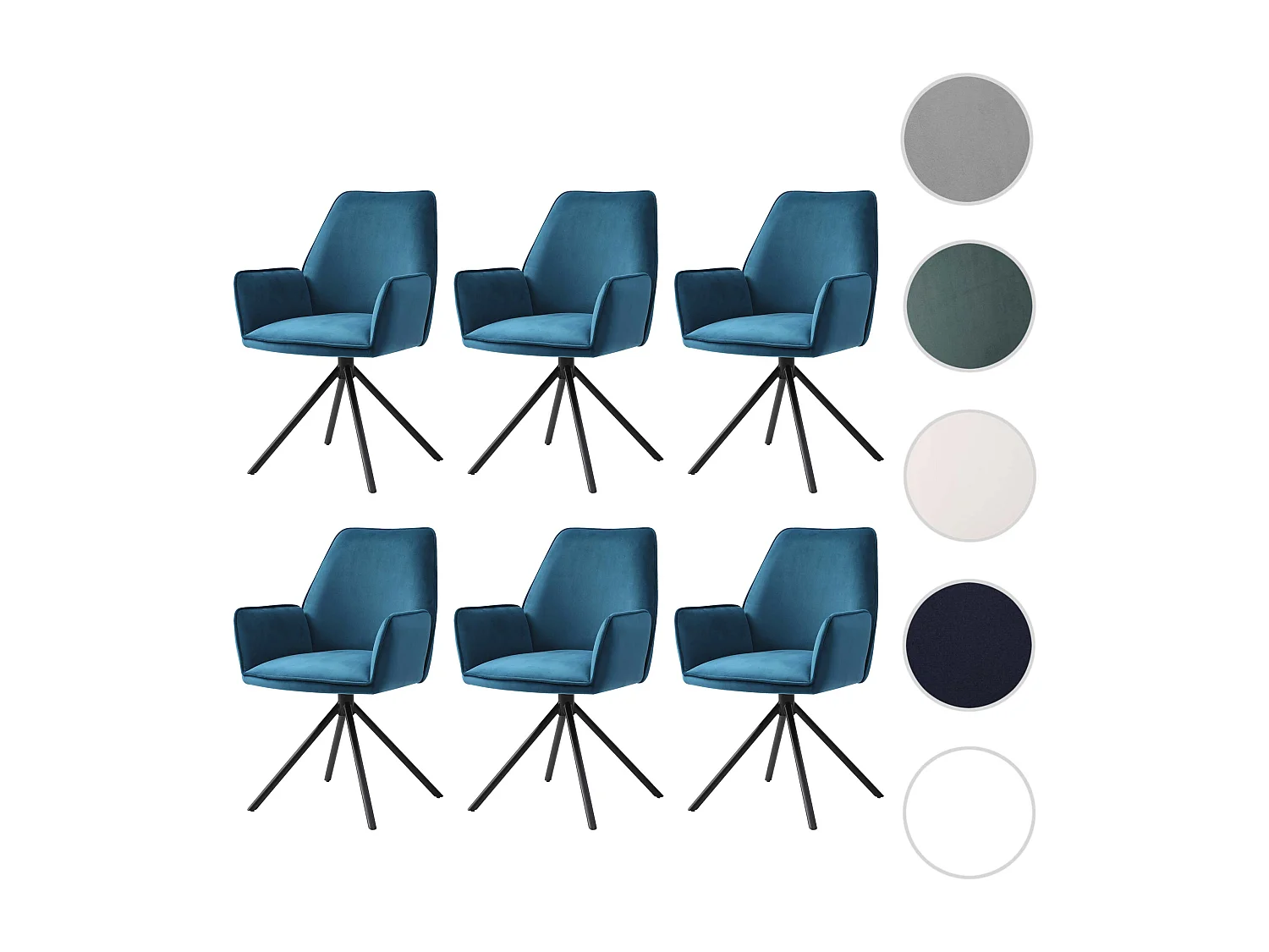 Krzesło do jadalni MCW-G67 (zestaw 6 sztuk),  turkusowo-niebieskie, czarne nogi