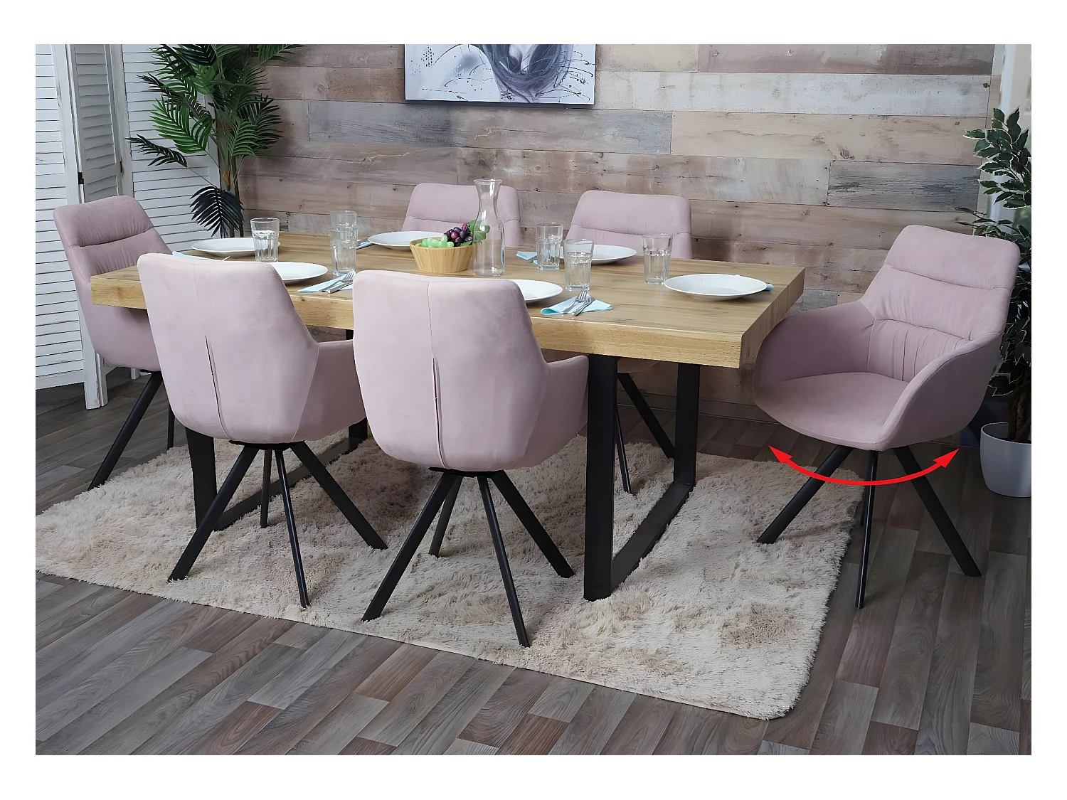Chaise de salle à manger MCW-J69 (lot de 6),  rose