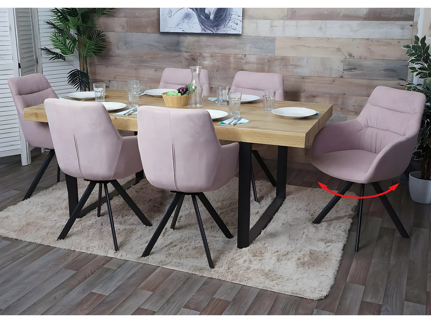 Chaise de salle à manger MCW-J69 (lot de 6),  rose