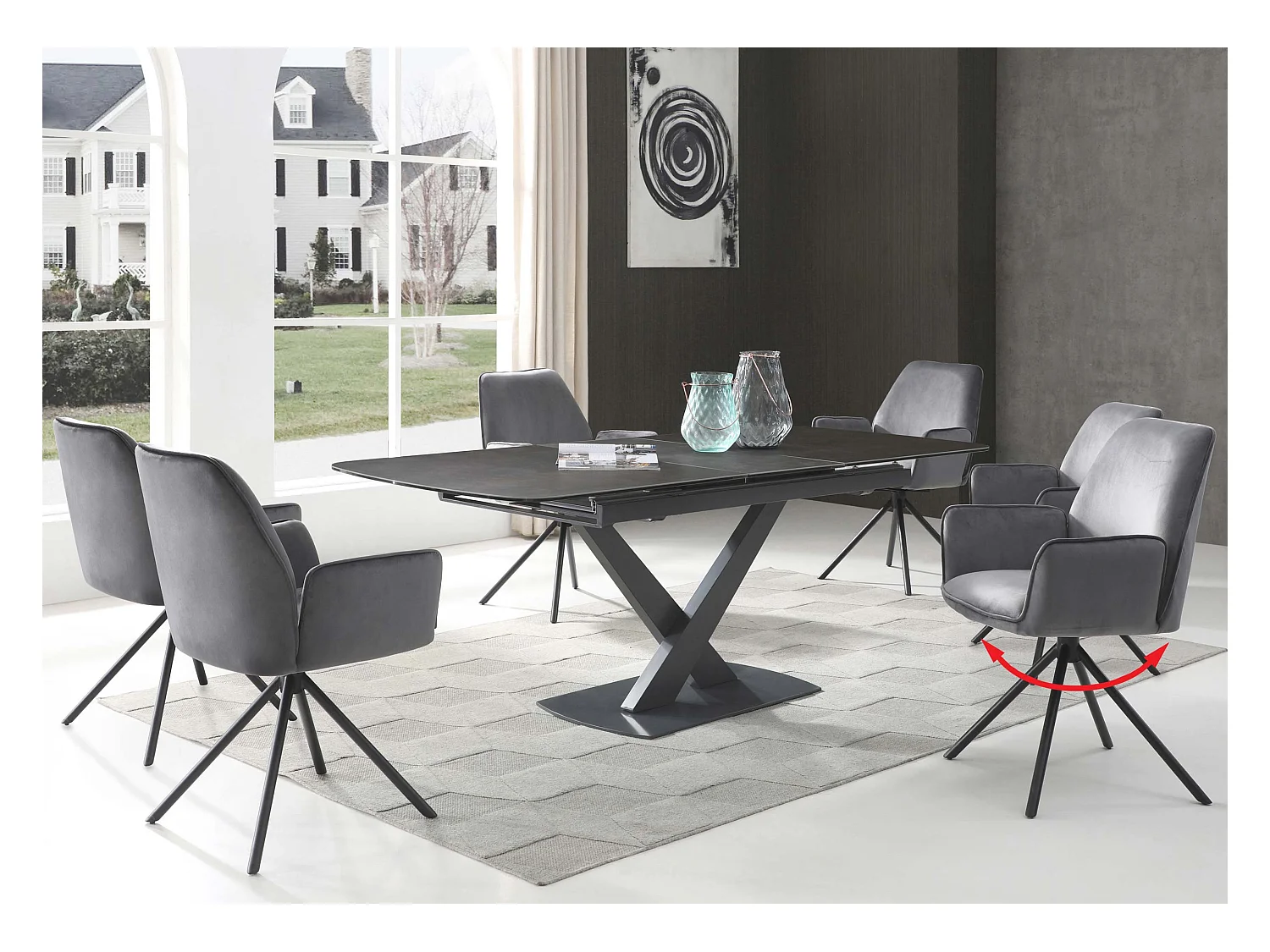 Esszimmerstuhl MCW-G67 (6er-Set), Dunkelgrau, Beine schwarz