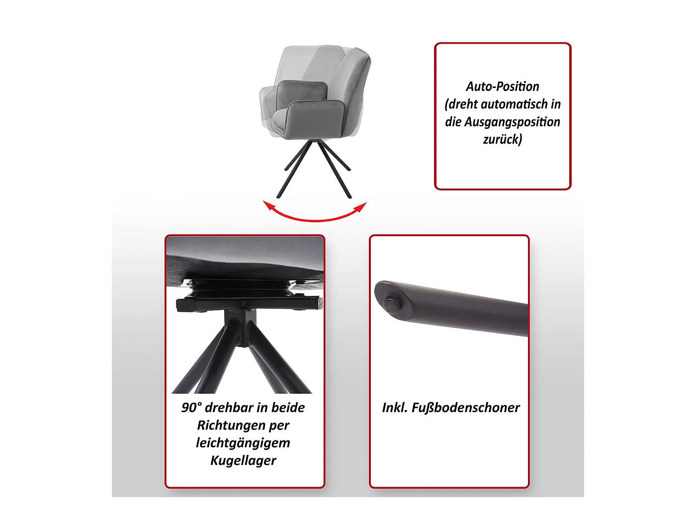 Esszimmerstuhl MCW-G67 (6er-Set), Dunkelgrau, Beine schwarz