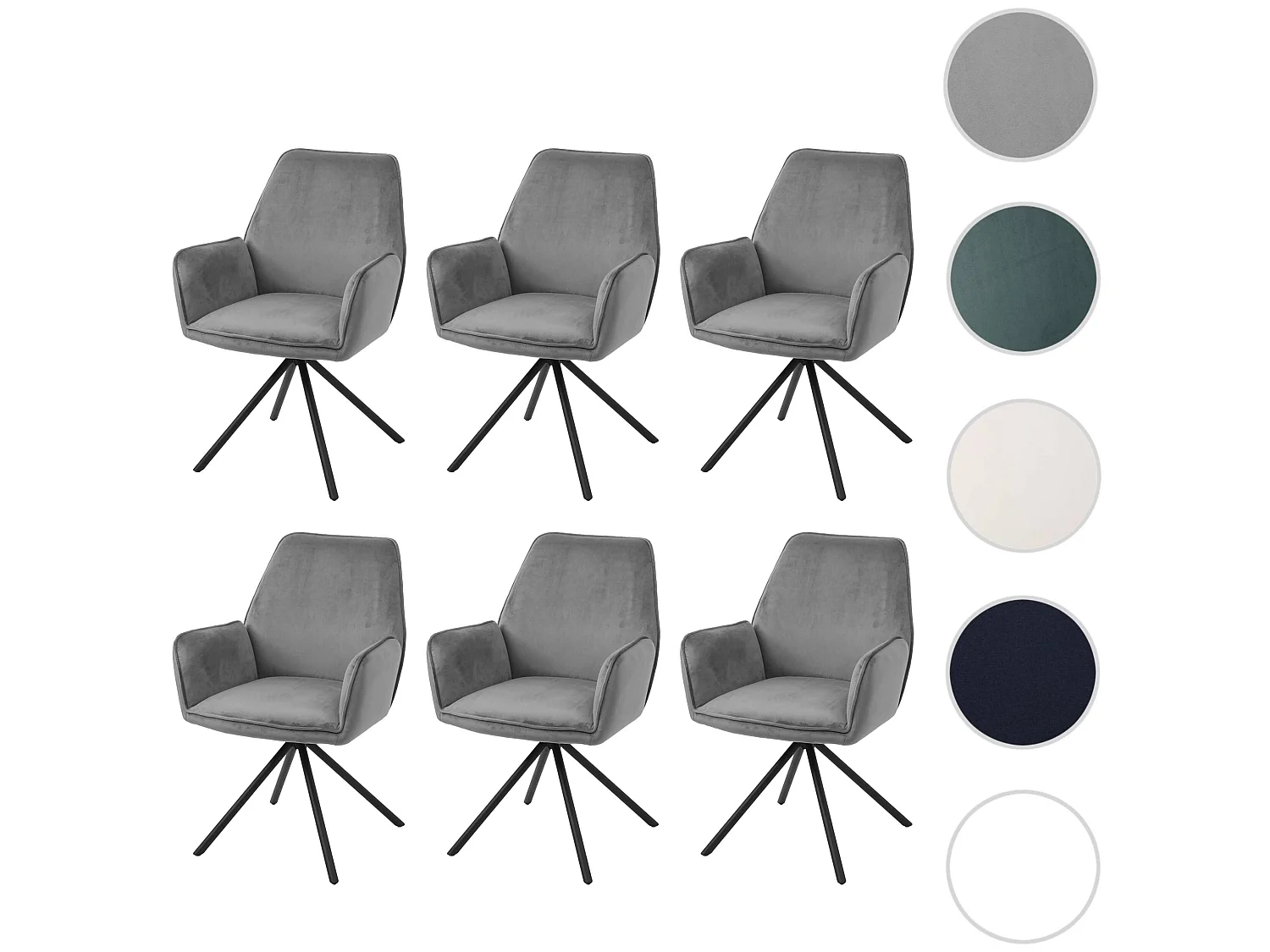 Chaise de salle à manger MCW-G67 (lot de 6),  velours, gris foncé