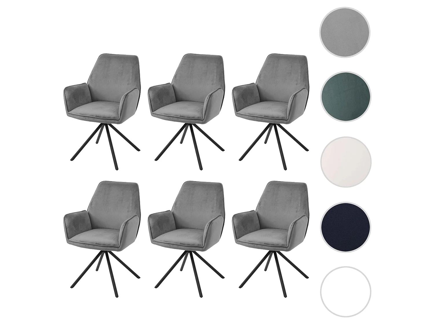 Esszimmerstuhl MCW-G67 (6er-Set), Dunkelgrau, Beine schwarz