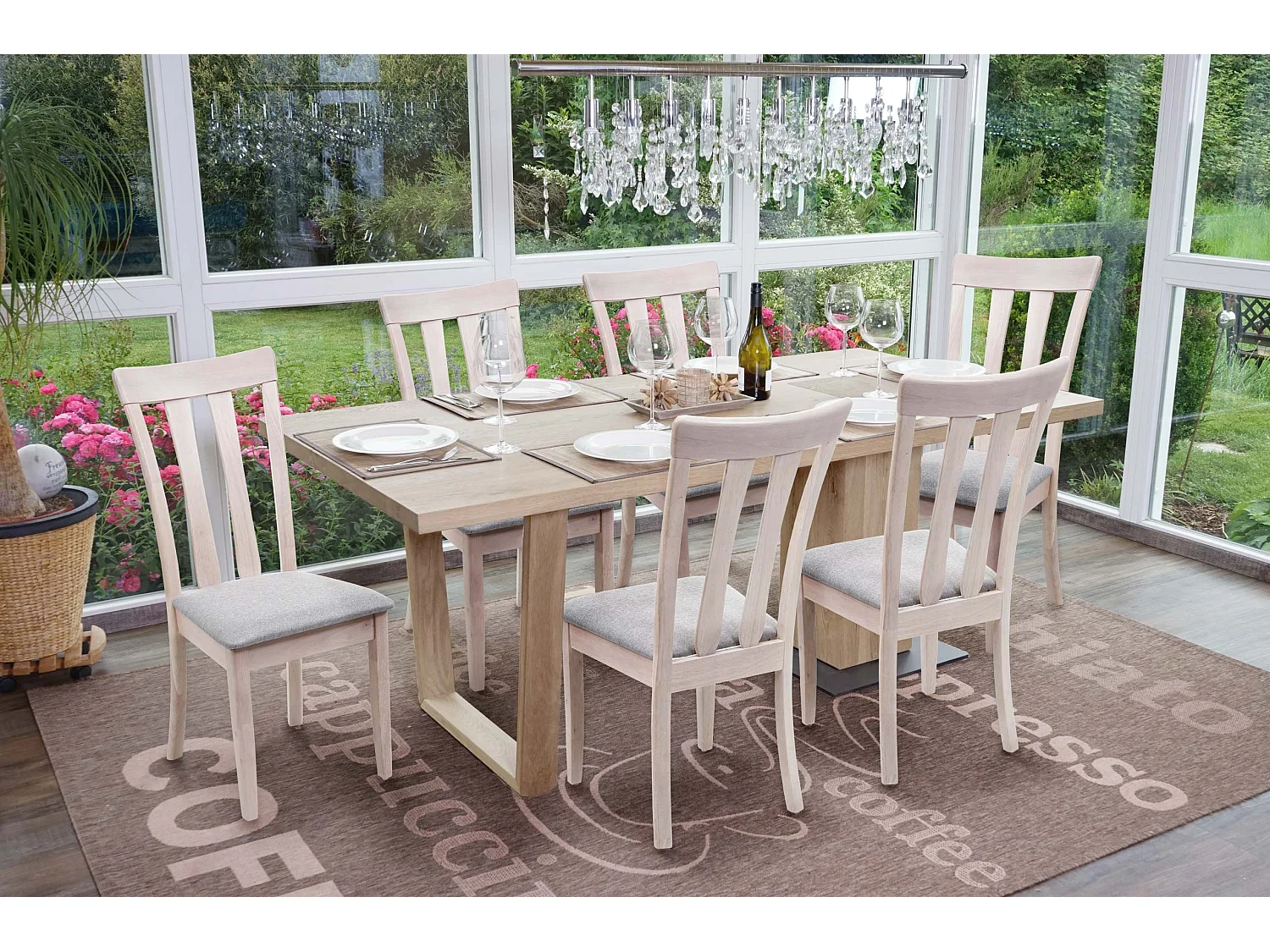 Set 6x sedie cucina sala soggiorno MCW-G46 legno massello ~ struttura chiara cuscino grigio