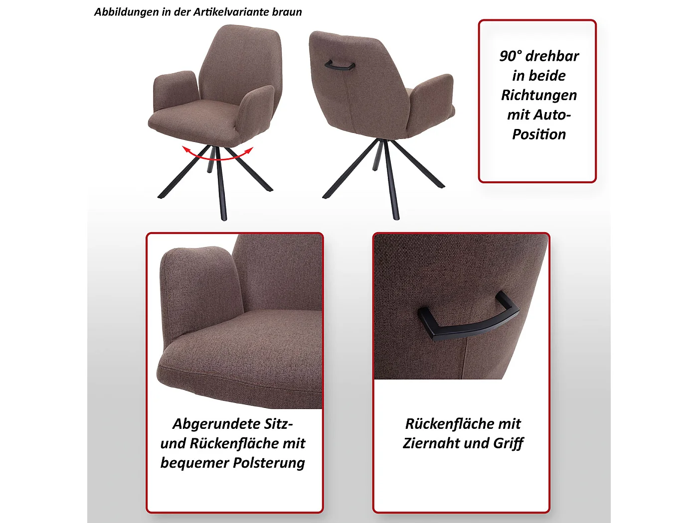 Chaise de salle à manger MCW-H71 pivotante,  brun