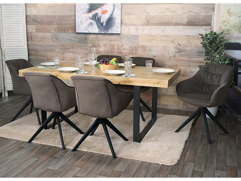 Set 6x sedie poltrone girevoli con braccioli elegante imbottita MCW-K28 tessuto marrone