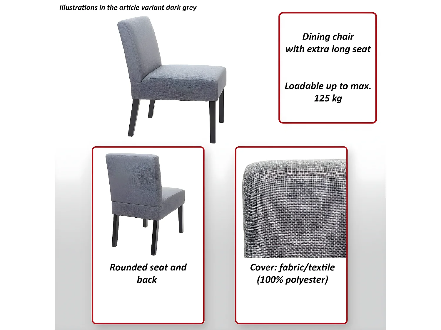 Silla de comedor MCW-F61 (set de 2),  gris oscuro