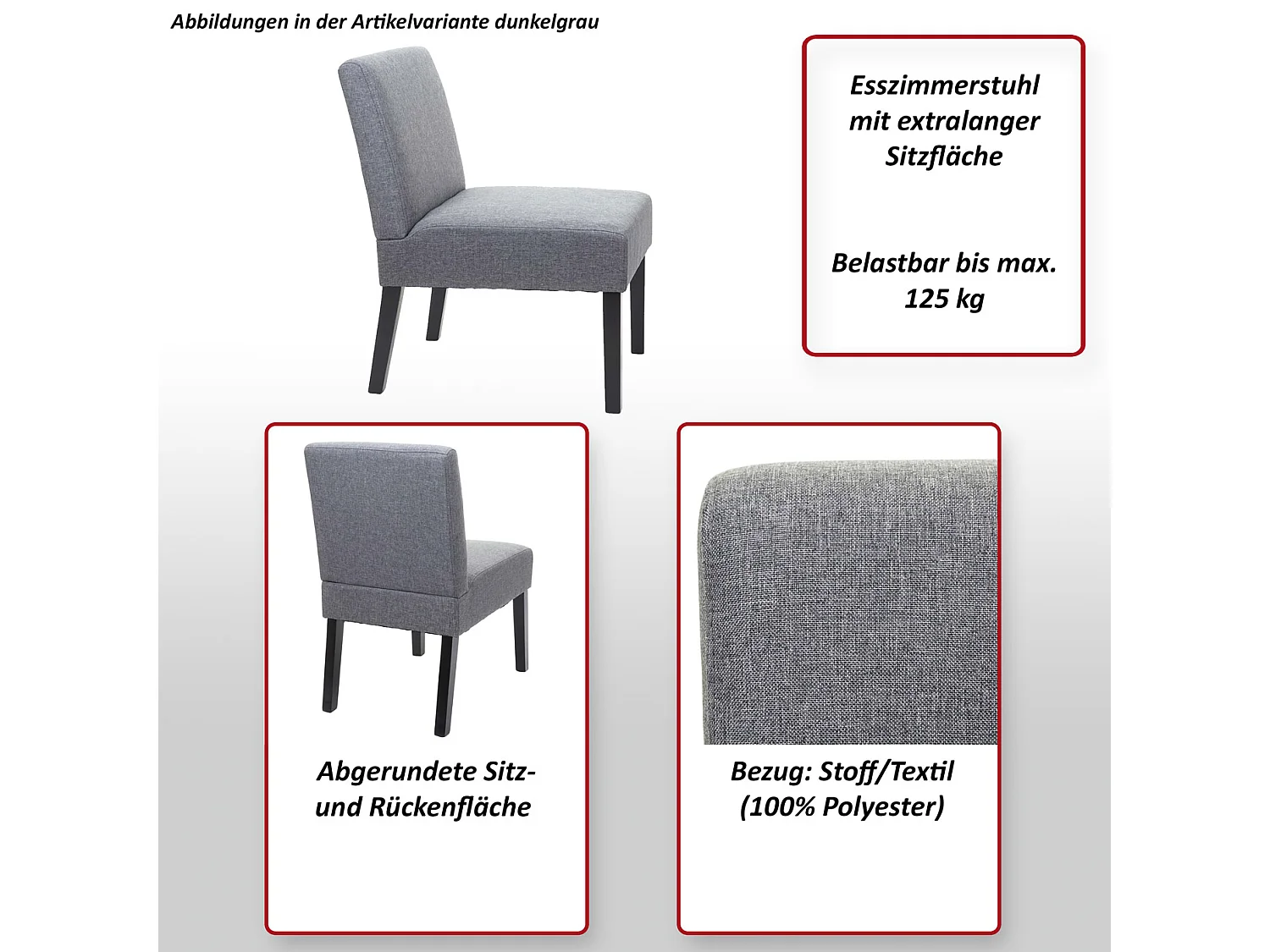 Chaise de salle à manger MCW-F61 (lot de 2),  gris foncé