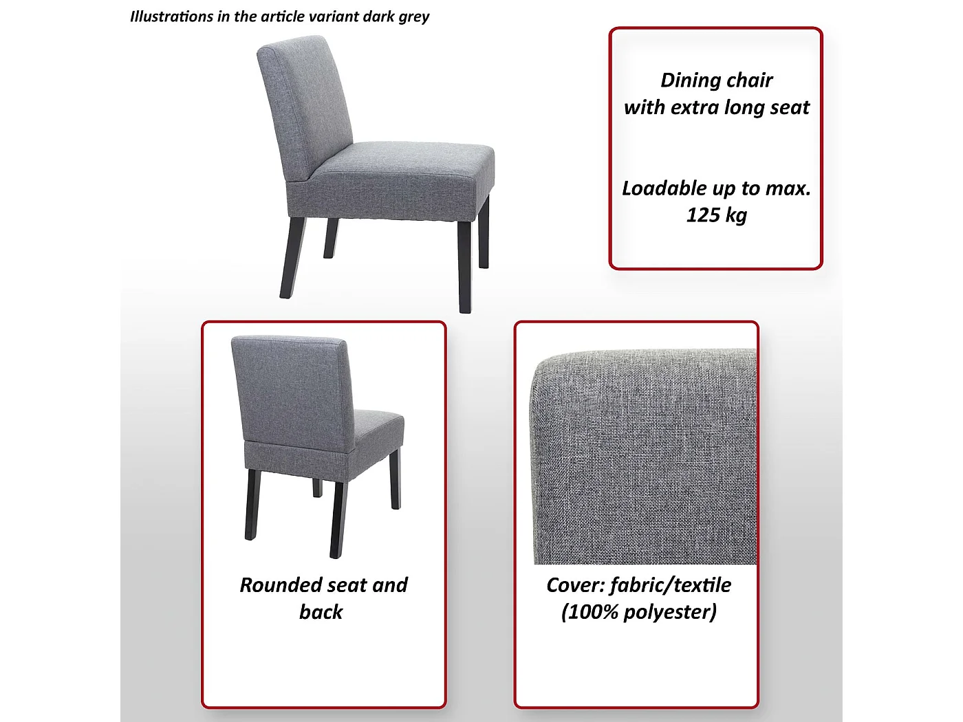 Chaise de salle à manger MCW-F61 (lot de 2),  gris foncé