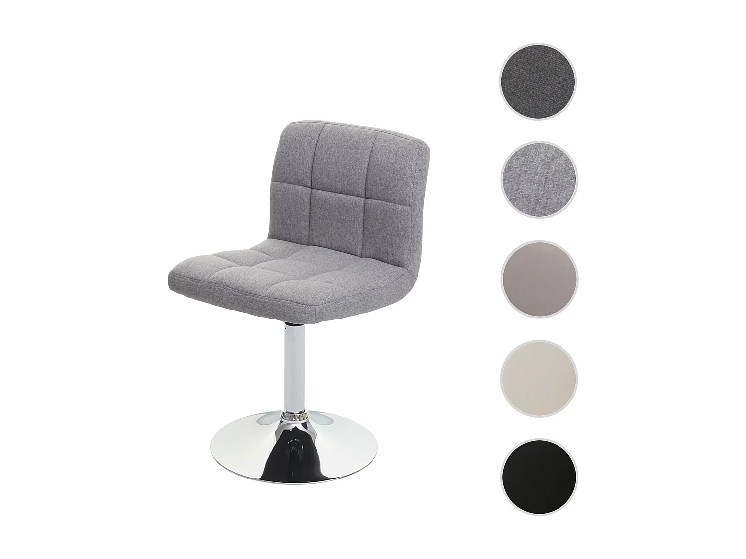 Obrotowe krzesło do jadalni Cadiz,  tkanina/tekstylia jasnoszare, podstawa chromowana